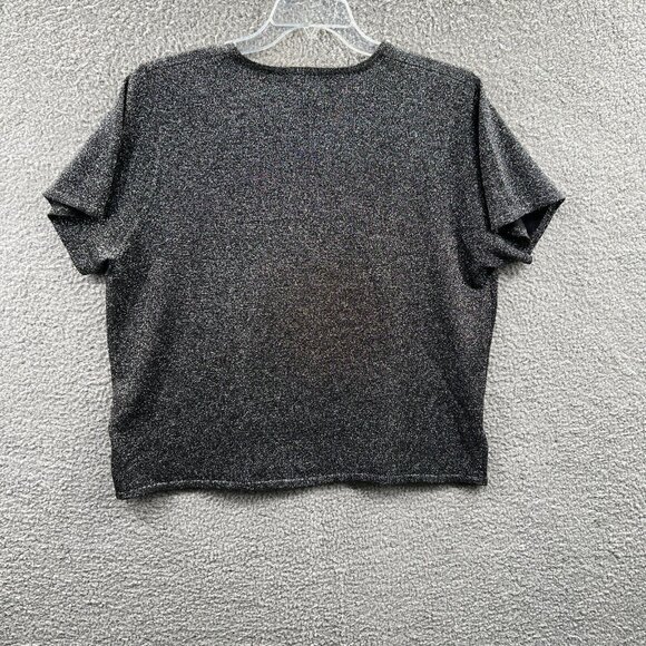 Susan Graver Womens Top 1X Black Metallic Pullover Jewel Neck Knit Shirt - Picture 2 of 7